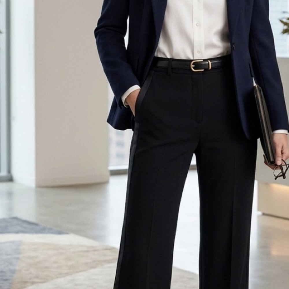 Women’s Donna Morgan Black Wide Leg Trousers with Satin Side Stripes- size 10